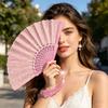 Love Heart Print Folding Fan with Tassel Chinese Style Portable Hollow Ribs Hand Fan Women Dance Performance Props Party Favors