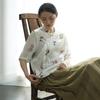 Women Vintage Print Floral Shirts Tops Stand Seven Sleeve Blouses Summer Button Chinese Style Shirt