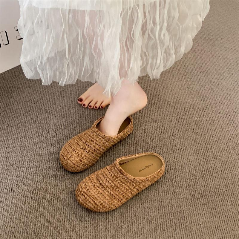 Niche Hand-woven Hollow Breathable Bag Head Slippers Wind Thick-soled Pedals