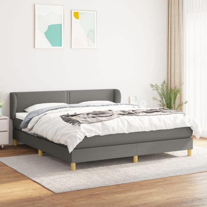 Maison Exclusive - Sommier à lattes de lit avec matelas Gris foncé 180x200cm Tissu
