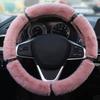 38cm Imitation Mink Fur Car Steering Wheel Cover Warm Plush with Rhinestones Elastic Handle Warmth Luxury Steering Covers