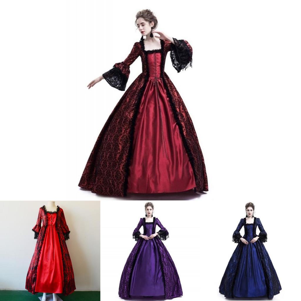 Lussuoso Abito Medievale da Donna Maria Antonietta con Maniche Lunghe Stile Vittoriano