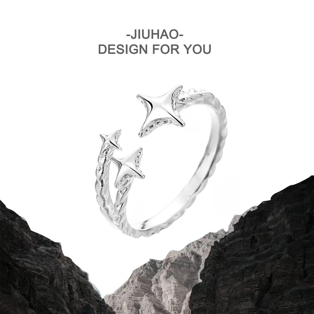 Niche Design Sense Diamond-Set Zir*****Pening Simple Star French Moonstone Ring Women