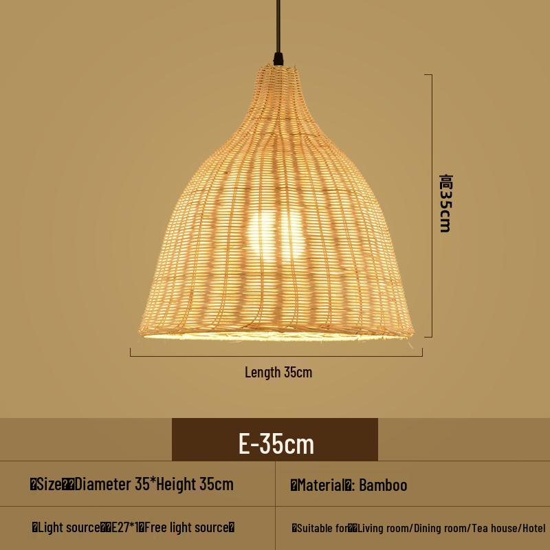 Bamboo Woven Pendant Light - Japanese Lantern for Dining, Restaurant, or Tea Room. Rattan Straw Hat Lampshade with New Chinese Art Design.