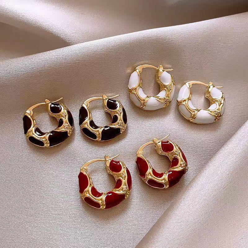 French Drip Glaze Personalized Circle Earrings - Light Luxury, Versatile & Fashionable Design, High-End, Hot Selling Accessories