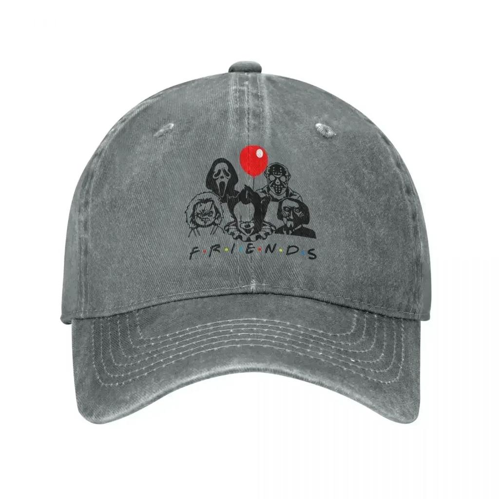 Vintage Horror Freunde Baseballkappe Unisex Stil Used Denim Kopfbedeckung Horror Charaktere Outdoor Laufen Golf Hüte Kappe