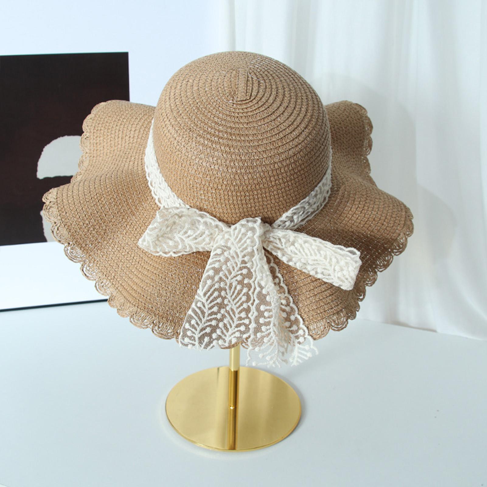 

Women s Straw Hat Spring and Summer Lace Bowknots Large Brim Breathable Foldable Sunshade Caps Beach Cap Sweet Fisherman Hat хаки