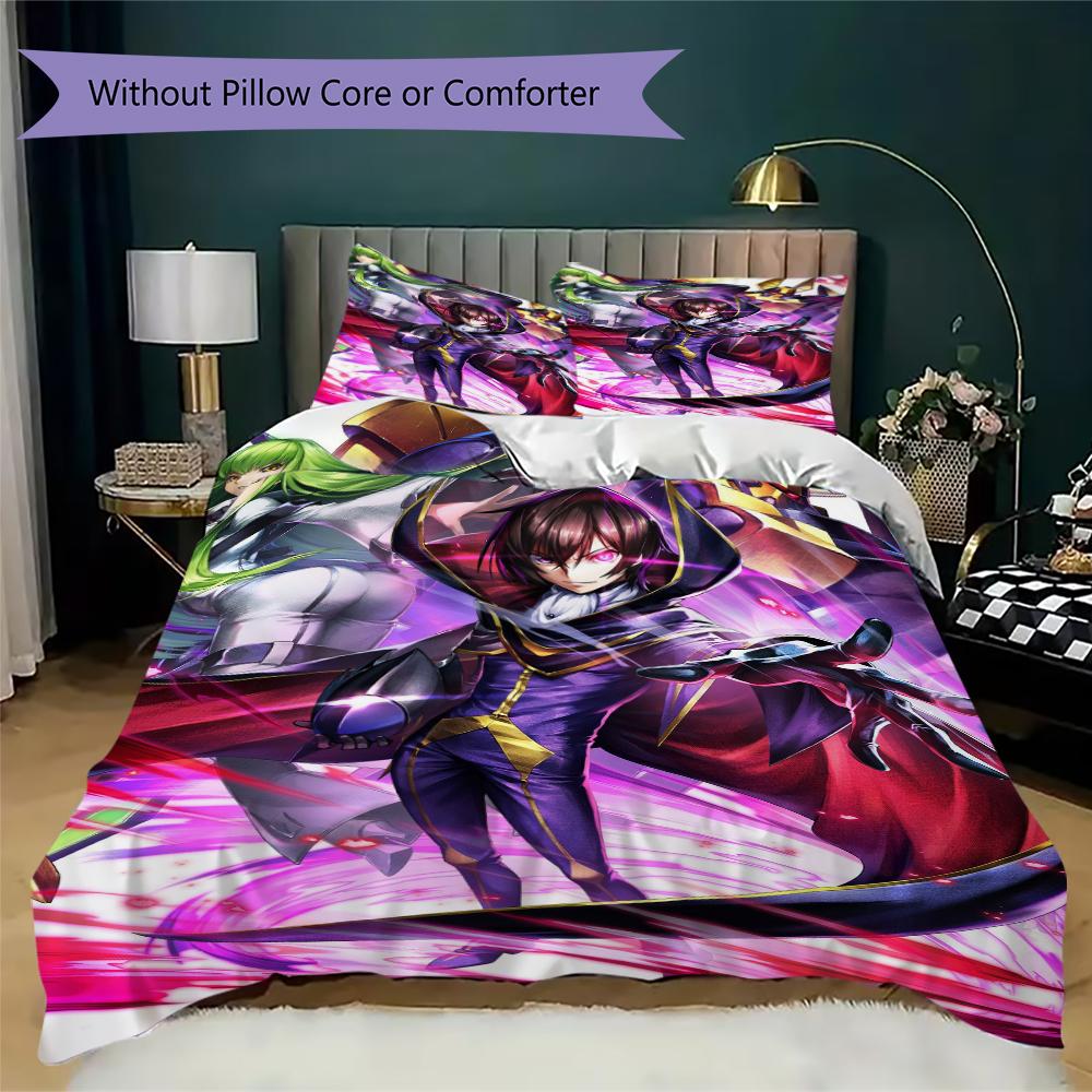Code Geass Pattern Bedding,Quilt Set Quilt Cover Pillowcase Home Birthday Gift(1 * duvet cover + 2 * pillowcase, without core)_lx