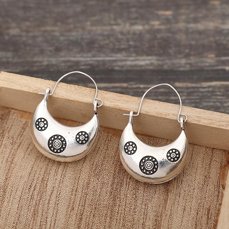 Vintage Kupferfarbene Geometrie Creolen für Damen Ethnische Metallgravur Runde Spiralohrringe Schmuck