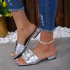 Fashion Fashionable Oversized Slippers for Women in Summer 2024, New Low Heel Square Buckle Rhinestone Minimalist Slippers for Women