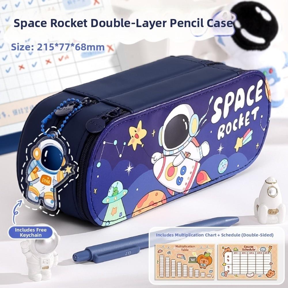 PU Leather Material Multi-Functional Pencil Box Layered Structure Cartoon Storage Box  Office Use