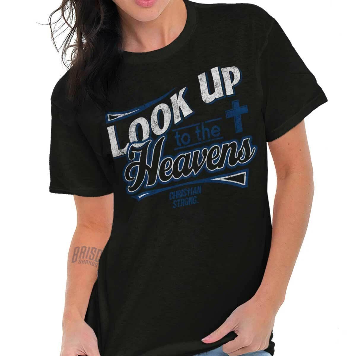 Look To Heaven Christian Religious Cross Womens Graphic Crewneck T Shirt Tee XS