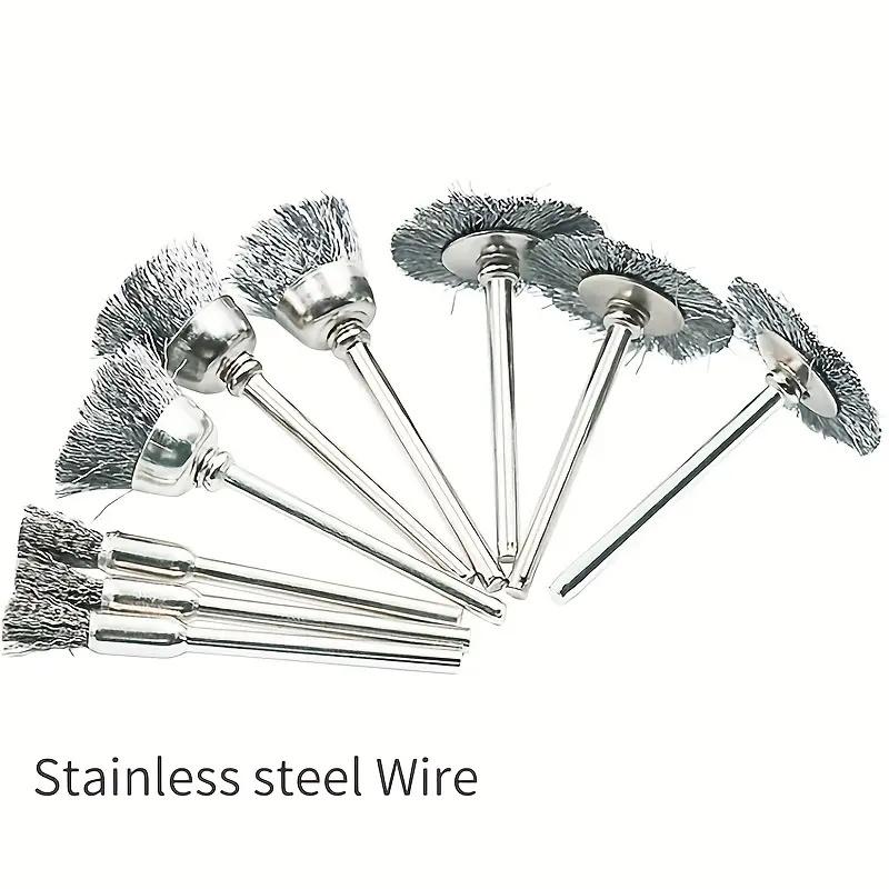 9pcs Steel Wire Brass Brush Rotary Tool Electric Dremel Drill Bit Polishing Grinding Wheel T-shaped Brush Accessories