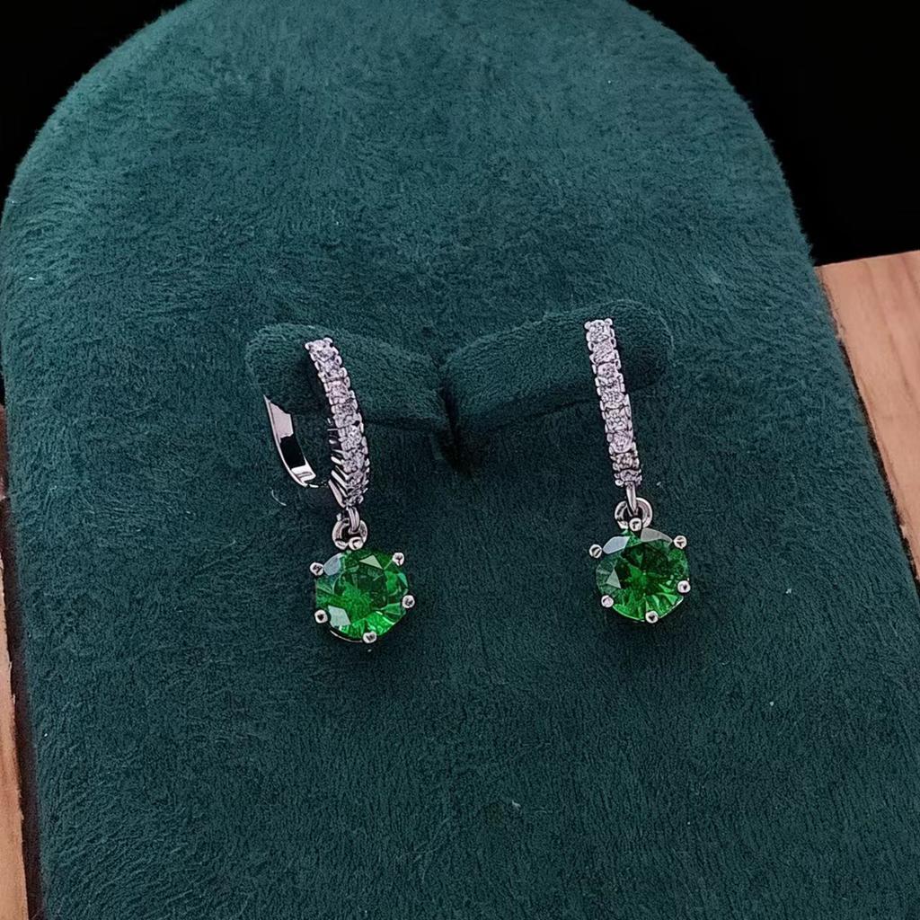 Earrings One-Carat Red Corundum Blue Pointed Crystal Ear Buckle Women'S Micro-Inlaid Six-Claw Fashion Cultivation Colored Treasure Earrings