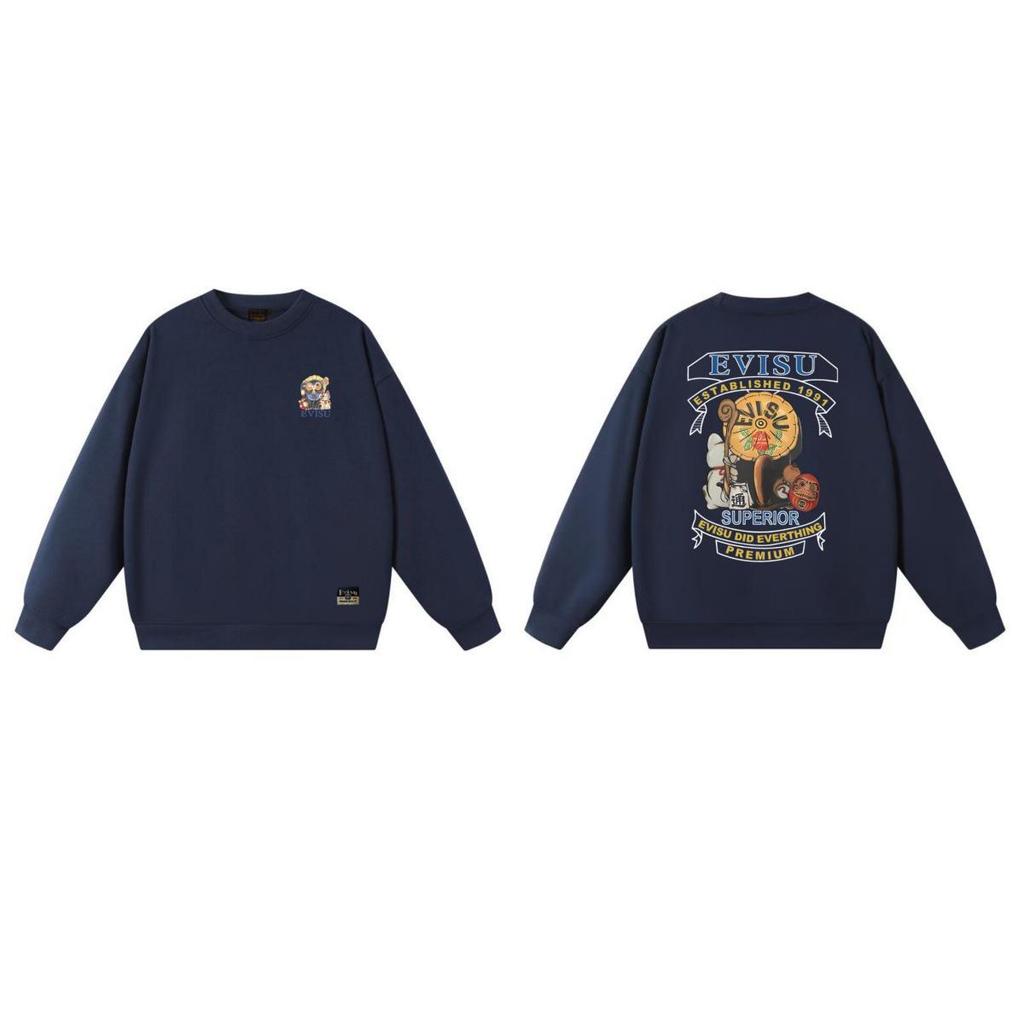 EVISU Streetwear Gott des Glücks Sweatshirt: Unisex Pullover mit Rundhalsausschnitt von hoher Qualität für Herbst 2026