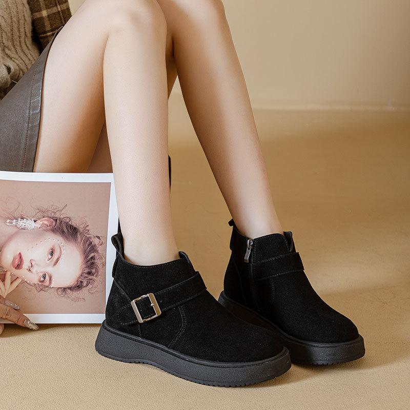 Schuhe mit dicker Sohle, Retro-Stiefel, Damen Herbst- und Winter-Neuer Stil Fleece-Schuhe, Lässige und vielseitige Stiefeletten