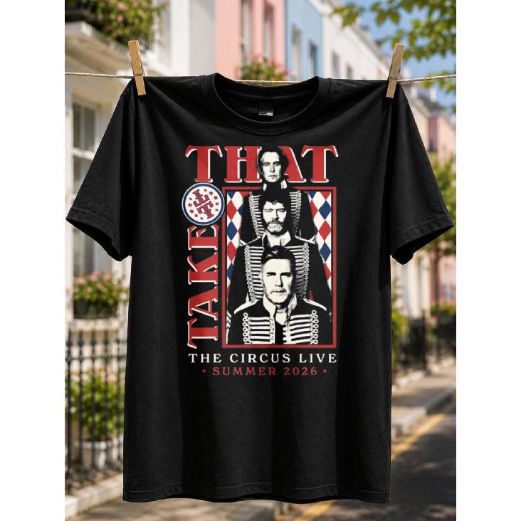 Men s Ta-ke Th-at Circus Live 2026 Concert Tour T-Shirt - Casual Loose Fit Round Neck Tee with Graphic Print, Machine Washable Gift Suitable for S чёрный
