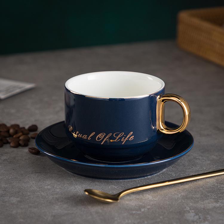 Luxury European-Style Golden Handle Ceramic Coffee Cup & Saucer Set
