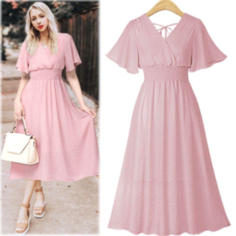 

Women s Street Fashion Amazon Chiffon Dress Pink M