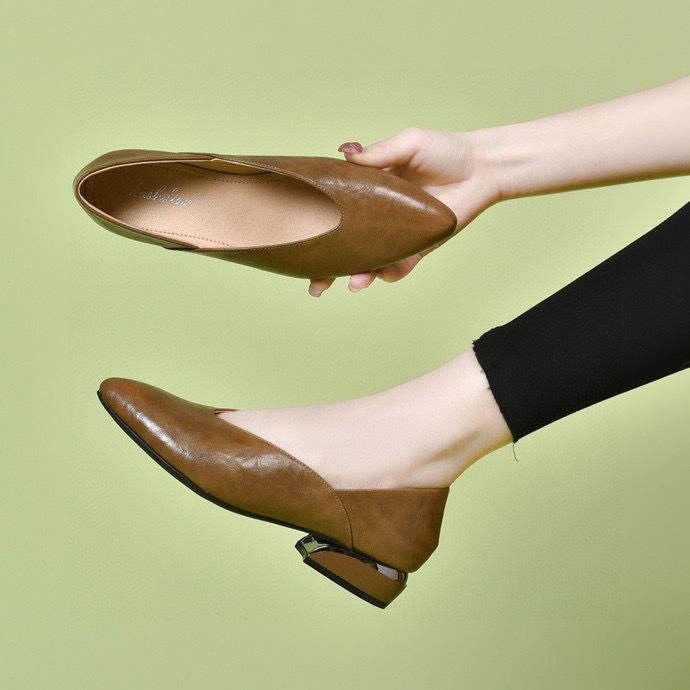 Pointed Head Shallow Mouth Single Shoes Women's Spring New Simple and Generous Two Height One Pedal Work Shoes