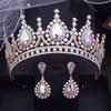Baroque Headdress Royal Queen Bridal Crown Sets Purple Champagne Tiaras Earrings Pageant Wedding Jewelry Sets Accessories