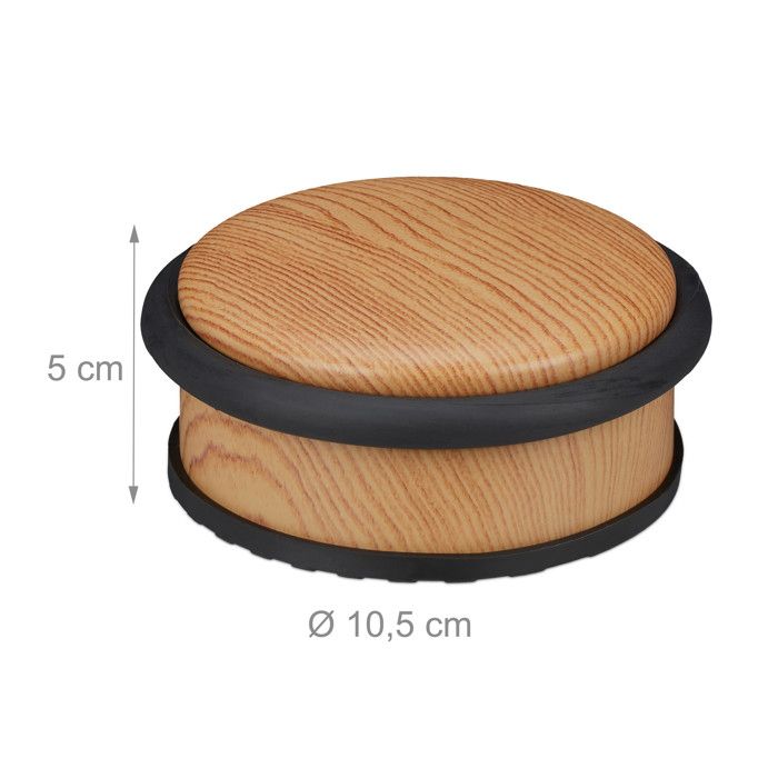 Relaxdays Door Stopper, Heavy Doors, Stainless Steel, Rubber, Flat, Wood Look HxD 5x10.5 Cm, Light Brown
