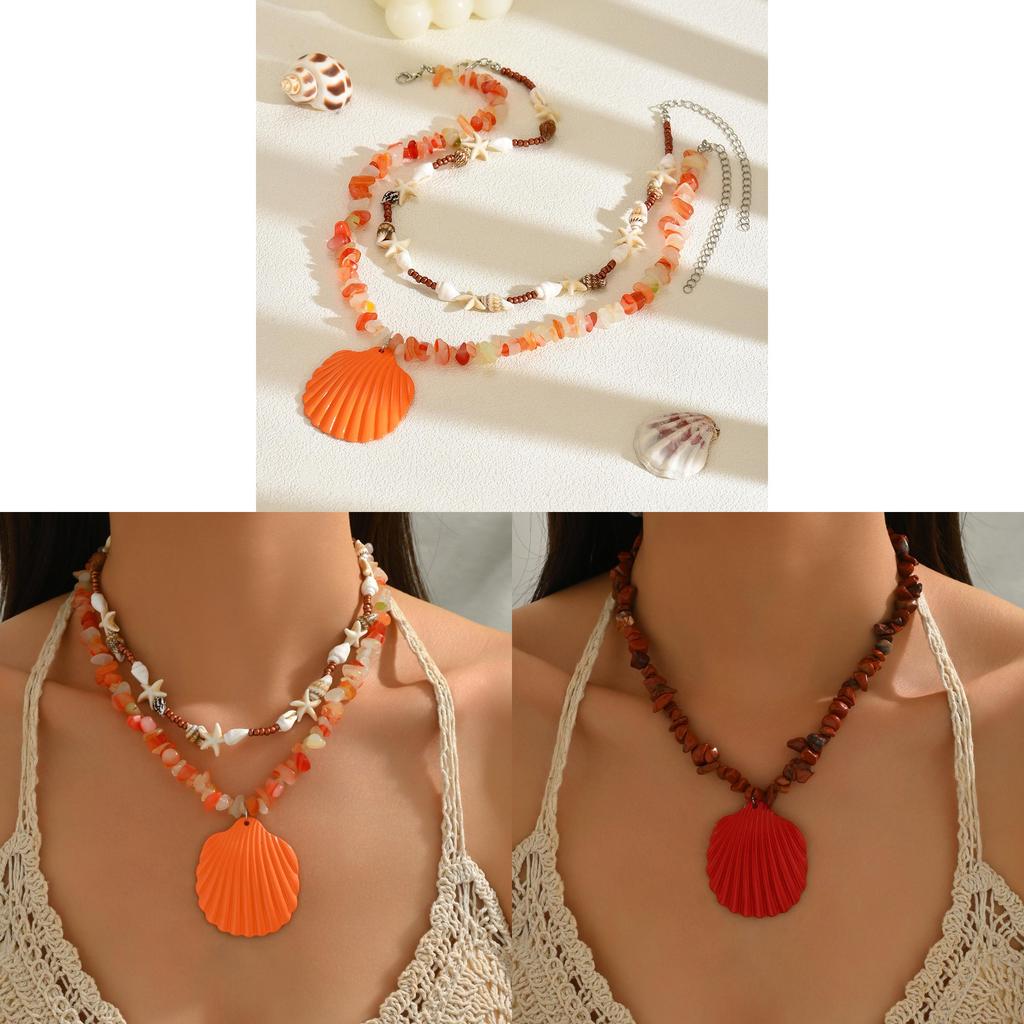 Summer Trendy Ethnic Shell Necklace With Handmade Resin Beads For Women