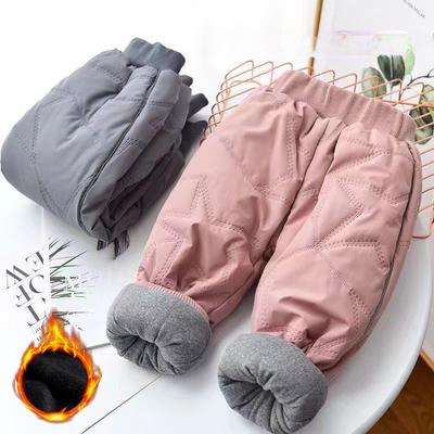 Baby and Kids Winter Plus Velvet Warm Thick Cotton Ski Boys Girls Pants Toddler Waterproof Outdoor Trousers  for 1-6 Years Old