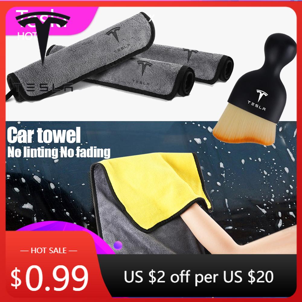 Car Sticker 2025 New Tesla Suede Clean Leather Cloth Car Washing Cleaning Tool Air Conditioner Outlet Cleaning Soft Brush For Te
