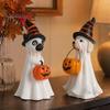 Indoor Haunted House Supplies Halloween Ghost Dog Figurine, Wizard Hat Pumpkin Resin Statue, Cute Tabletop Decor Puppy Ornaments for Entryway