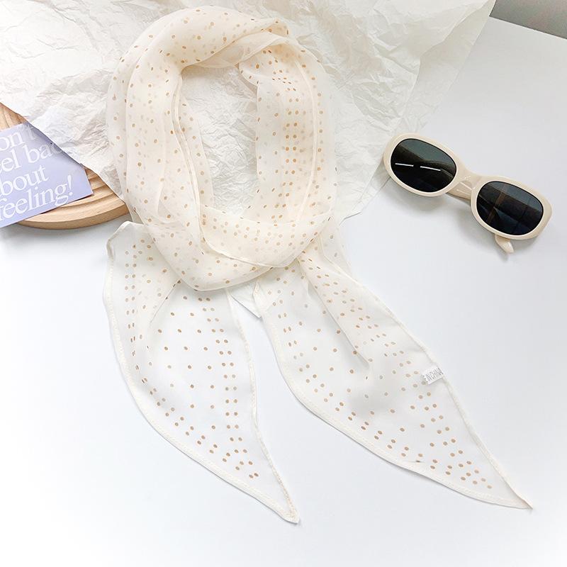 Spring and summer long silk scarf retro polka dot seaside vacation neck scarf fashionable matching hat silk scarf headband streamer