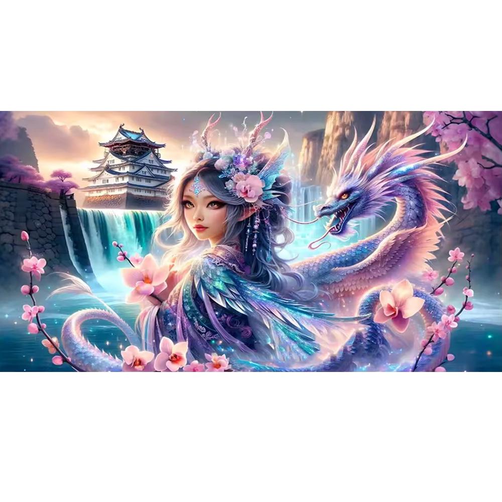 Large Size Mosaic DIY Full Diamond Painting Kits Art Fantasy Girl and Dragon Embroidery Cross Stitch Rhinestones