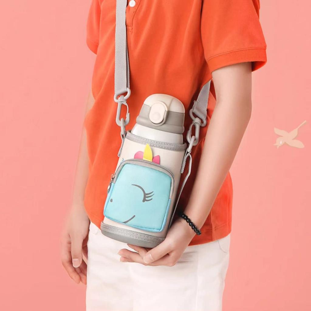 TSQIBU Water Vacuum Insulated Mobile 2WAY Cold Insulated Comes with Leakproof Water Bottle Cute Animal 316 Stainless Outdoor Bottle, Thermos, Mug,