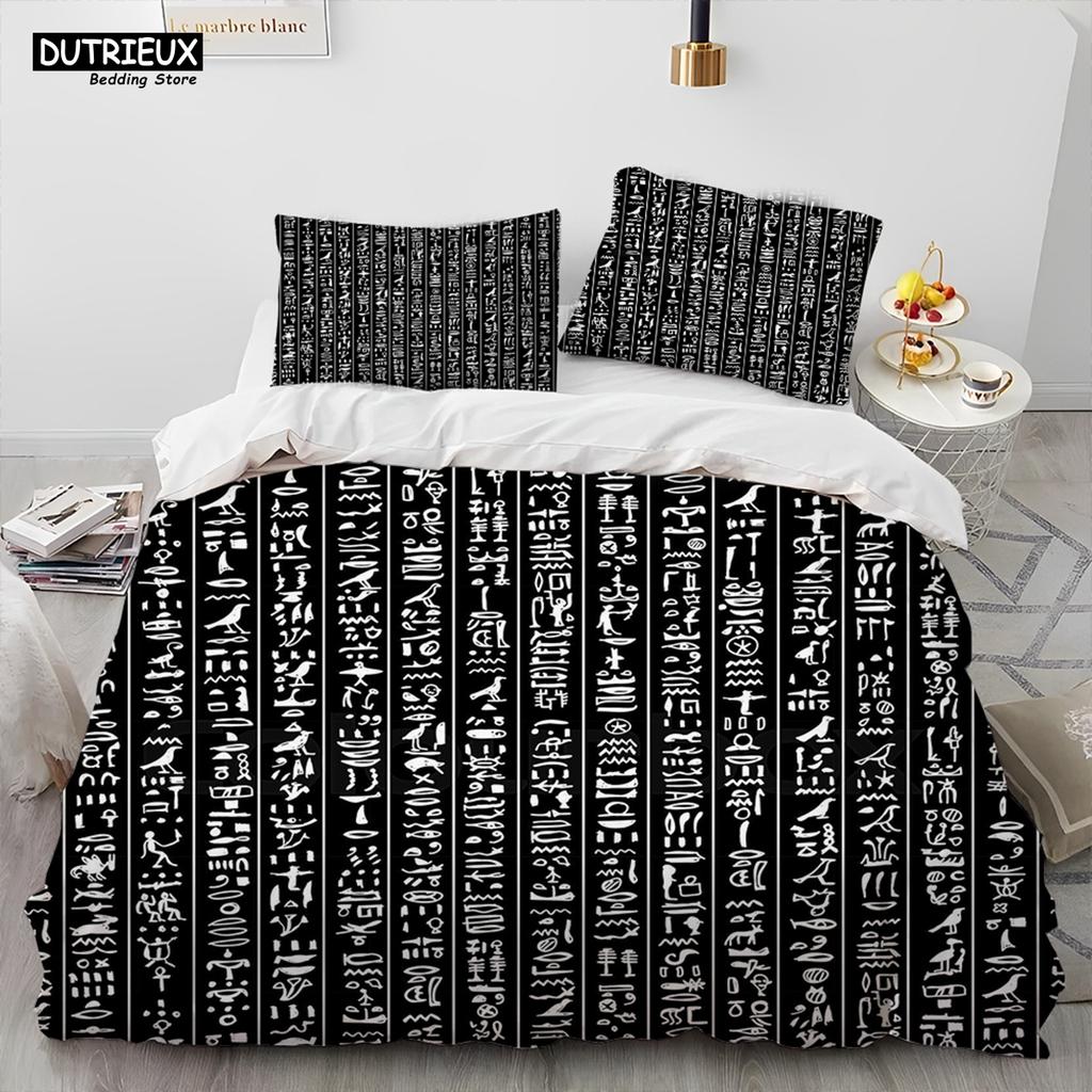 Egyptian Mythology Pharaoh Hieroglyphics Comforter Bedding Set,Duvet Cover Bed Set Quilt Cover Pillowcase,Queen Size Bedding Set