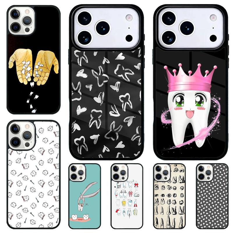 Dentist Tooth Pattern Phone Case for iPhone 17 Air 16 15 11 12 14 13 Pro Max Shockproof Cover