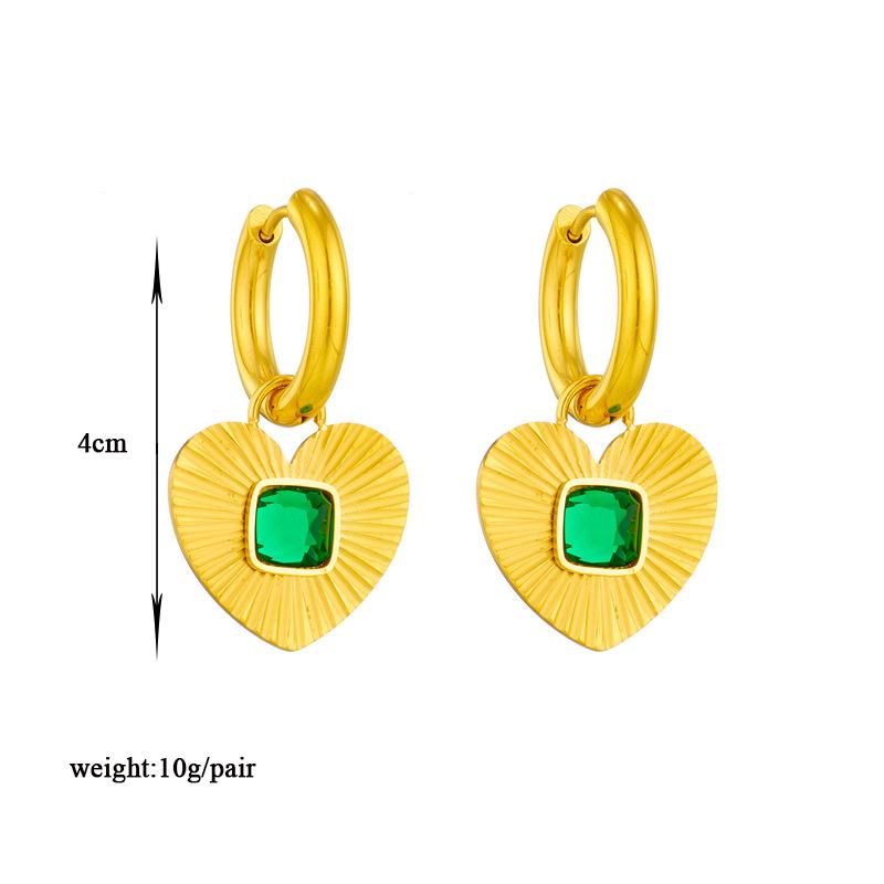 Vintage Emerald Zircon Pendant Necklace and Earrings Set Elegant Women Jewelry
