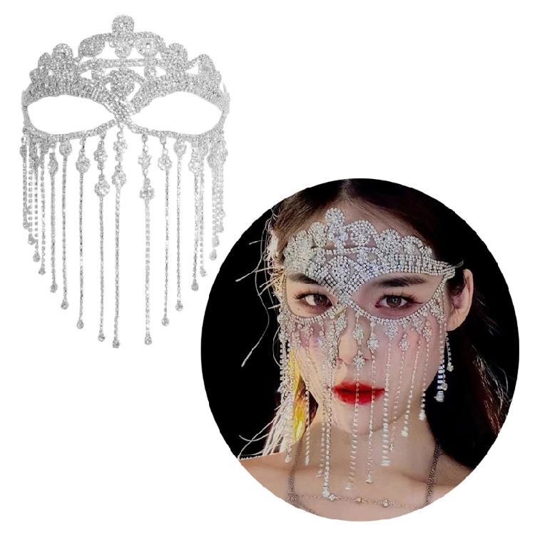 Indian Tassels Veil Mask for Face Women Rhinestones Face Mask Masquerade Dance