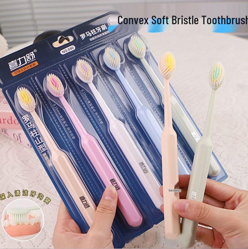 Giant Roman Column Soft Bristle Toothbrush with Wave-Shaped Flocking for Home Use and Gum Protection.