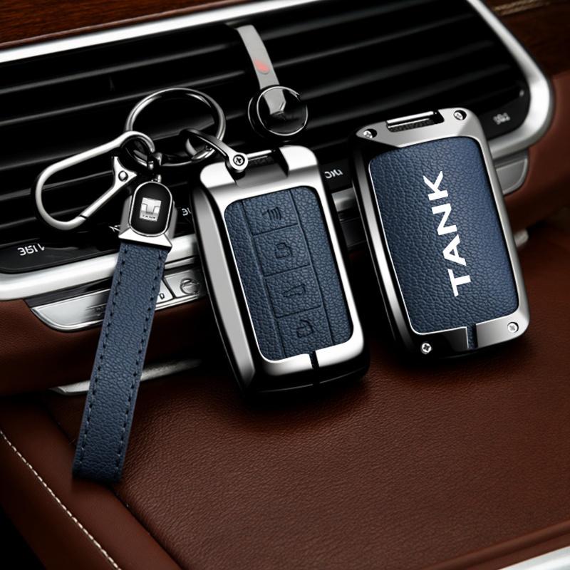 Goat Leather Car Key Case Great Wall Tank Wy Tank 300 500 Tank300 Tank500 Key Case Car Remote Key Fob Zinc Alloy Leather Protect
