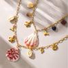 Multi Pendant Chain Necklace In Stainless Steel 18k Gold Plated With Seashell Charms Boho Seaside Holiday Necklaces For Women