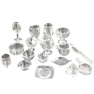 Moin moin 112 Juego de Vajilla en Miniatura para Casa de Muñecas (17 Piezas) - Cubiertos Transparentes Claros, Platos, Cuchillos, Copas de Vino, Muñecas, 2207mini1