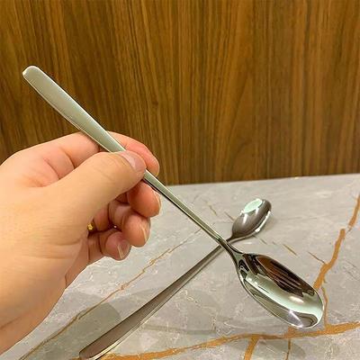 304 Edelstahl Rührlöffel mit langem Griff, Kaffee-/Teelöffel, Dessertlöffel, Rührstablöffel, Silber, Küchenzubehör