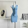 Spicy Girl's V-neck Sleeveless Knitted Vest Dress A Figure-hugging and Waist-cinching Short Skirt for Women