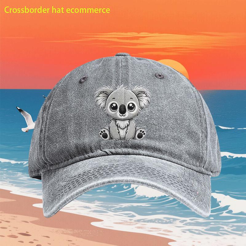 Cute Cartoon Koala Embroidered Washed Baseball Cap Unisex Vintage Polyester Casual Adjustable Dad Hat