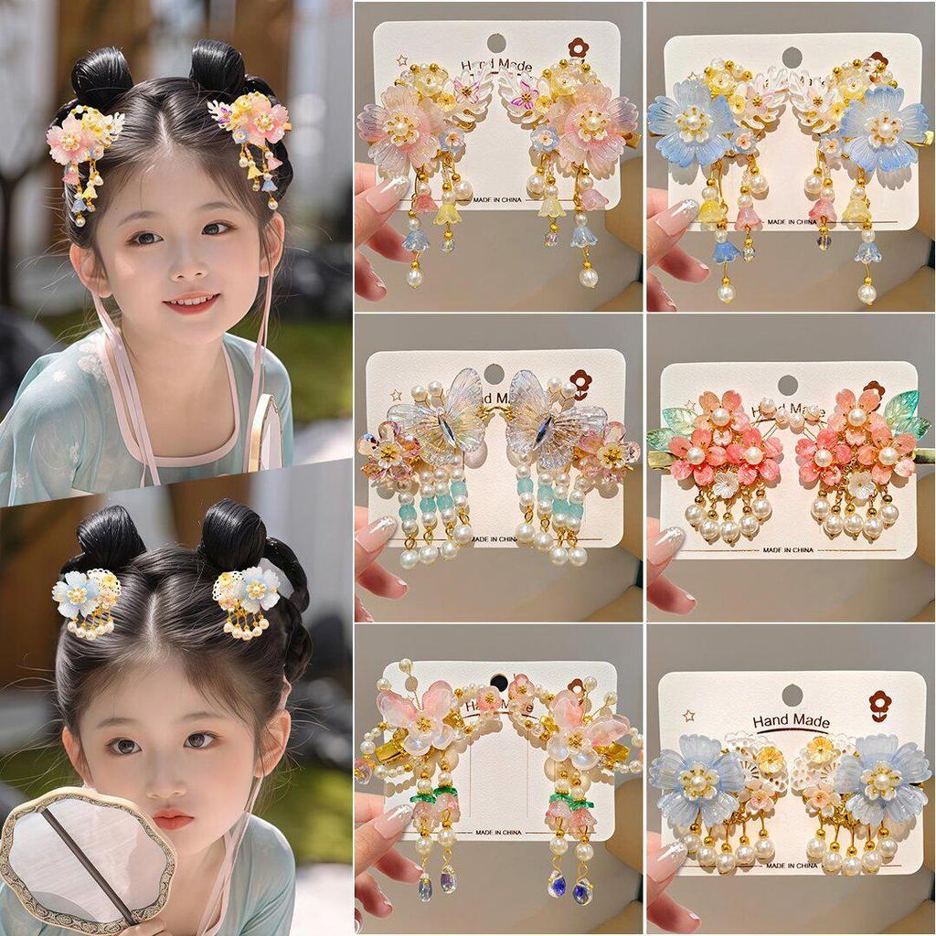Mid-Autumn Hanfu Fairy Hair Clip - Women's & Children's Ancient Style Floral Tassel, Sweet Accessory for Girls