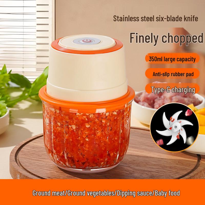 6-Blade Electric Garlic Chopper & Meat Grinder for Home Kitchen - Automatic Garlic Masher, Garlic Paste Maker