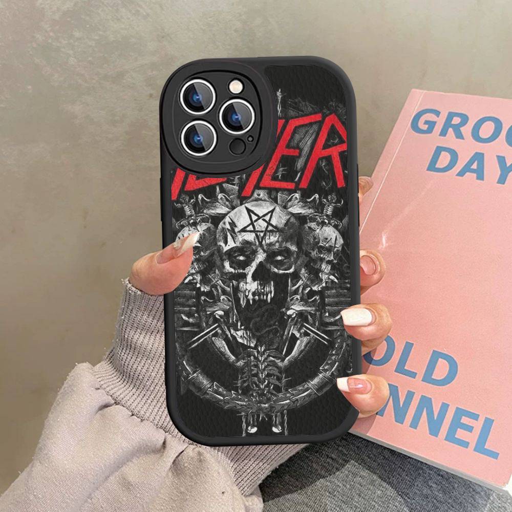 1pc Heavy Metal S-slayer Band Phone Case Hard Leather For IPhone 16 15 14 13 12 Mini 11 14 Pro Max Xs X Xr 7 8 Plus Fundas