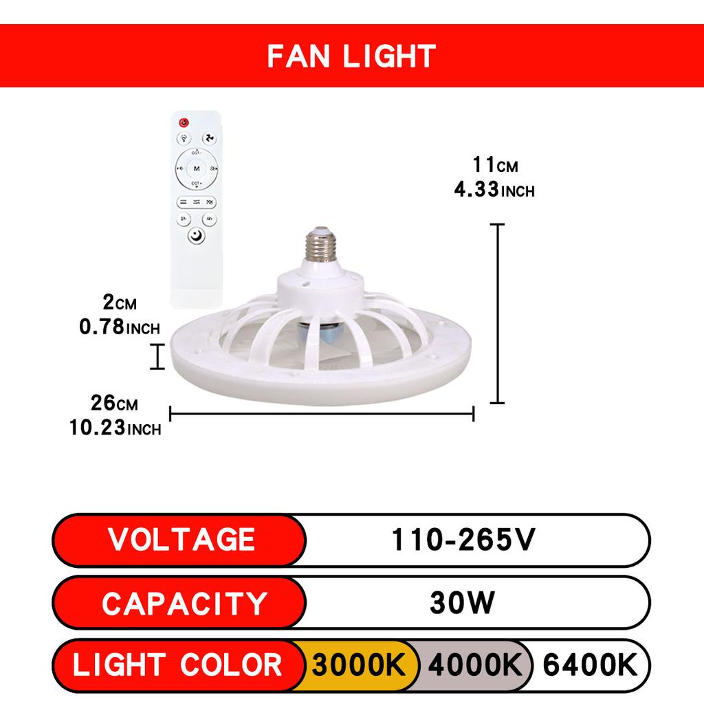 LED Ceiling Fan Light E27 With Remote Control Dimming 3-speed Ddjustable Wind Speed Suitable for Living Room Study Bathroom