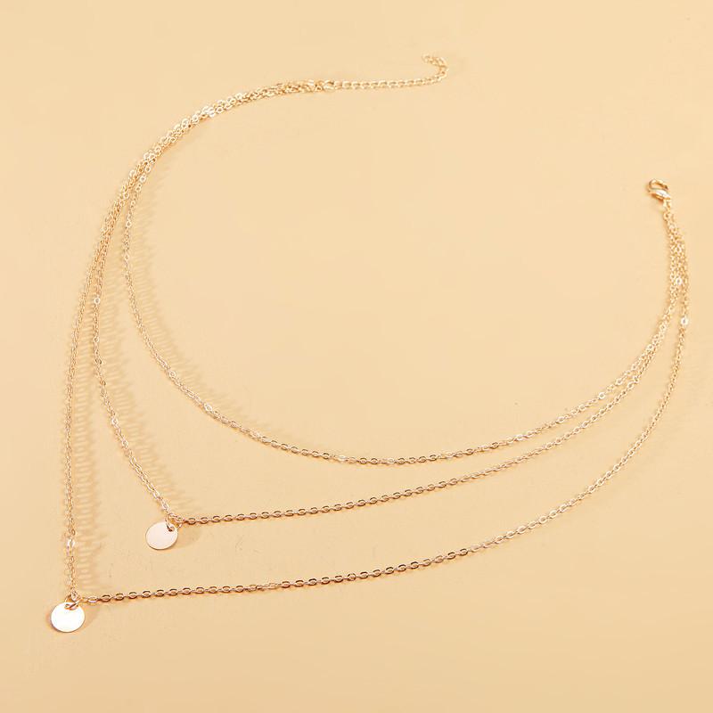 Layered Chain Necklace Simple Pendant Necklace Female, Metal Geometric Sequins Multi-layer Necklace