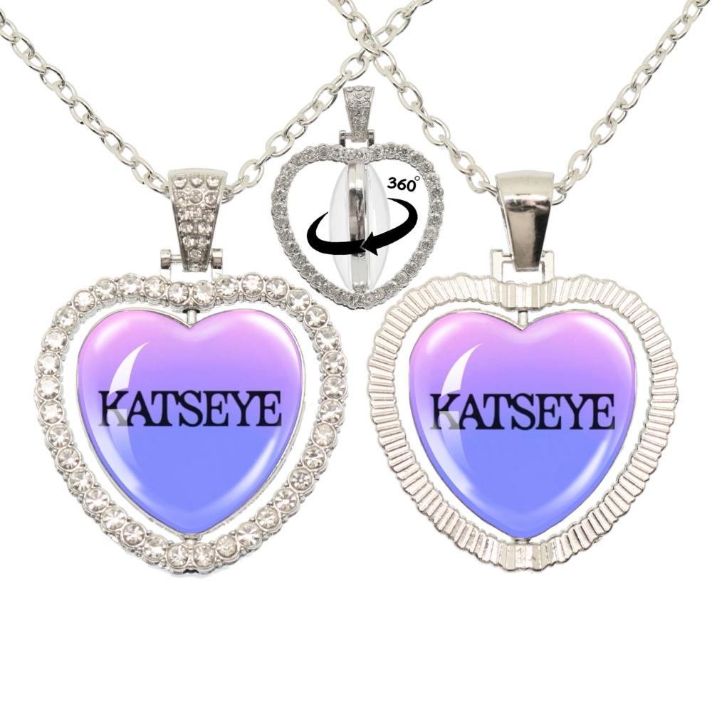 K-KATSEYE Halskette Katseye Koreanische Girlgroup Glas Herz Anhänger Beidseitige Halskette 360 Grad Drehung Schmuck Anhänger Geschenk gray